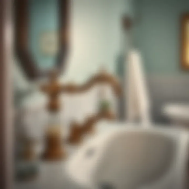 A beautifully styled bathroom featuring vintage cross handle faucets