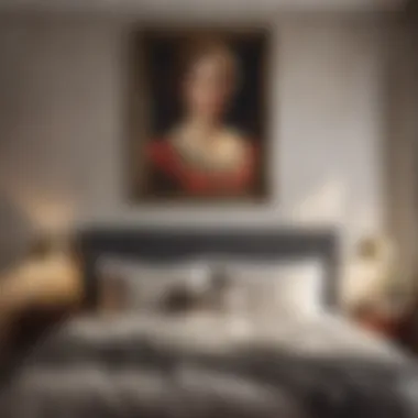 A beautifully framed vintage poster styled in a cozy bedroom setting