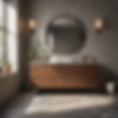 Stylish walnut color bathroom vanity integrated with contemporary decor