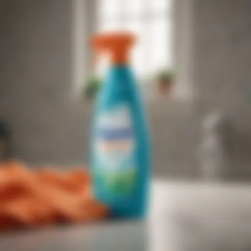 A close-up of Febreze Laundry Spray bottle on a clean laundry backdrop