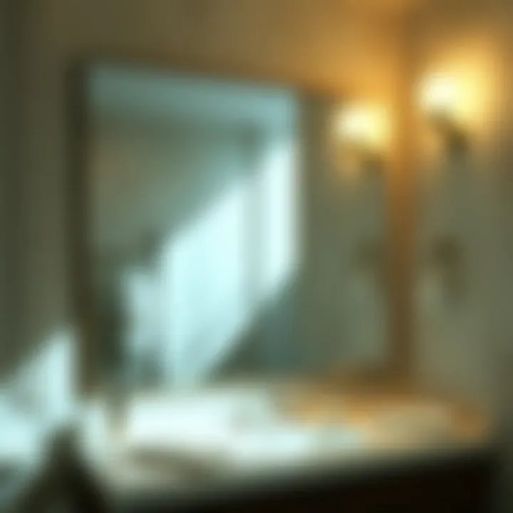 Brightly lit bathroom with a large 20 x 36 mirror enhancing the ambiance