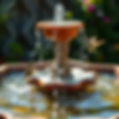 Close-up of water cascading from a hummingbird fountain