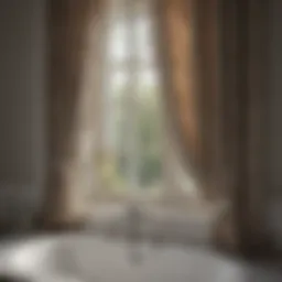 Elegant bathroom window adorned with cafe curtains