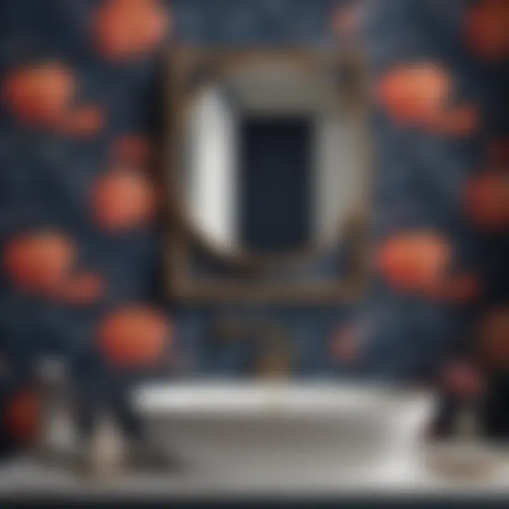 Navy blue floral print adding charm to bathroom