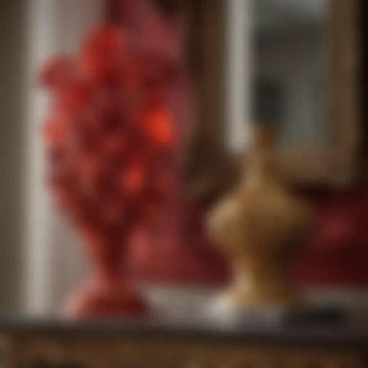 A close-up of decorative items in red that enhance the bedroom's aesthetic.