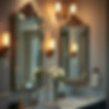 Chic bathroom featuring artistic mirrored accents and lighting