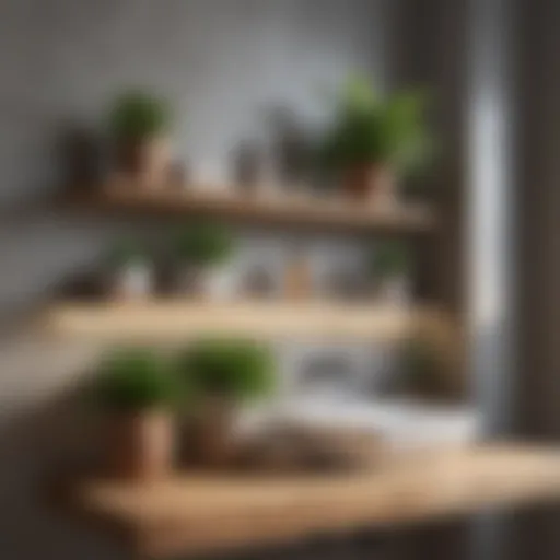 Elegant wooden bathroom shelves adorned with potted plants