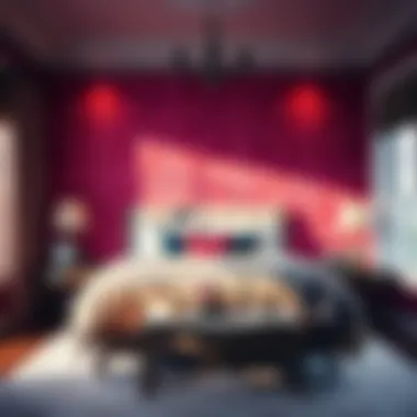 Bold color wallpaper creating a focal point in the bedroom