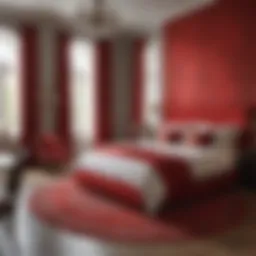 Elegant bedroom featuring a red rug that adds warmth and character