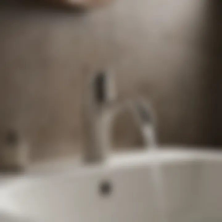 Kohler satin nickel faucet with water flow demonstrating functionality