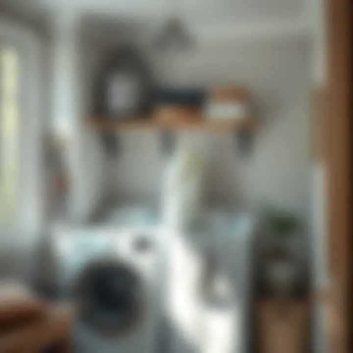 An organized laundry area featuring an aesthetically pleasing bag frame