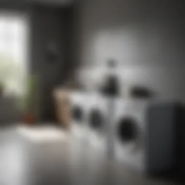 Modern laundry room featuring sleek, minimalist tins for organization