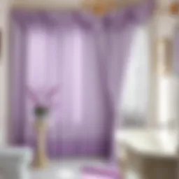 Elegant lavender curtains draping in a stylish bathroom setting