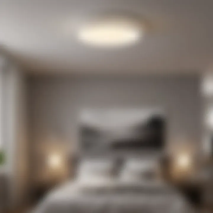 Energy-efficient LED ceiling light fixture in a modern bedroom