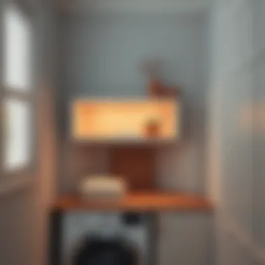 Elegant corner shelf design enhancing laundry area aesthetics