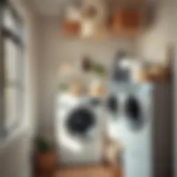 Stylish corner laundry shelving unit showcasing organized storage