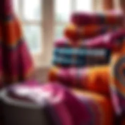 A luxurious arrangement of Missoni bath towels showcasing vibrant patterns and textures.