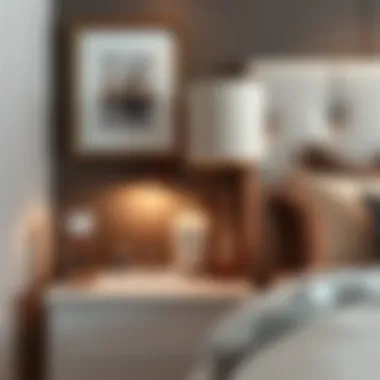 Stylish Bedside Table with Decorative Accents Chic bedside table adorned with decorative items and ambient lighting