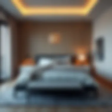 Serene bedroom with minimalist decor and warm lighting