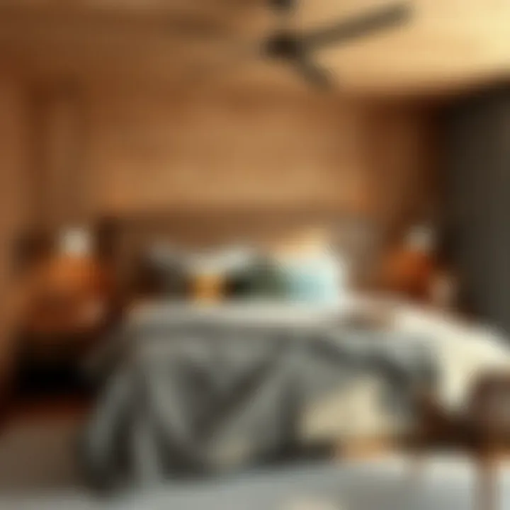 Stylish bed featuring natural materials and earthy tones