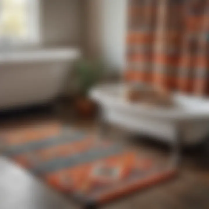 An array of Navajo bath mats displayed, highlighting different designs and color palettes