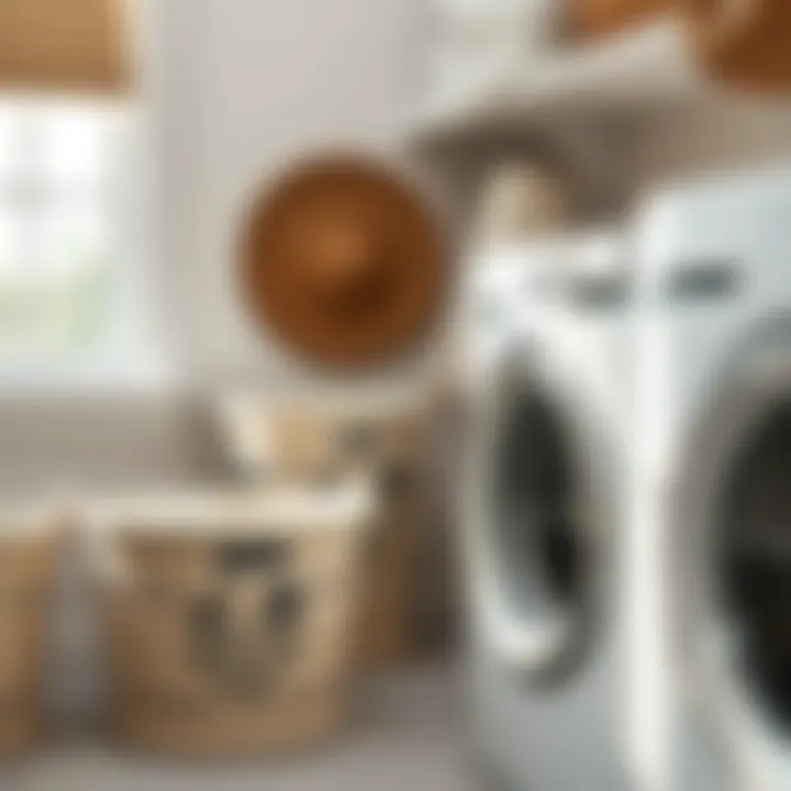 Decorative Bins for Functional Beauty Close-up view of decorative storage bins in a laundry setting.