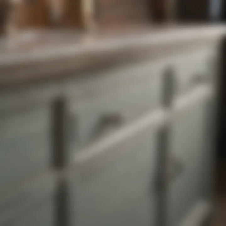 Close-up of freshly painted vanity showcasing chalk paint texture