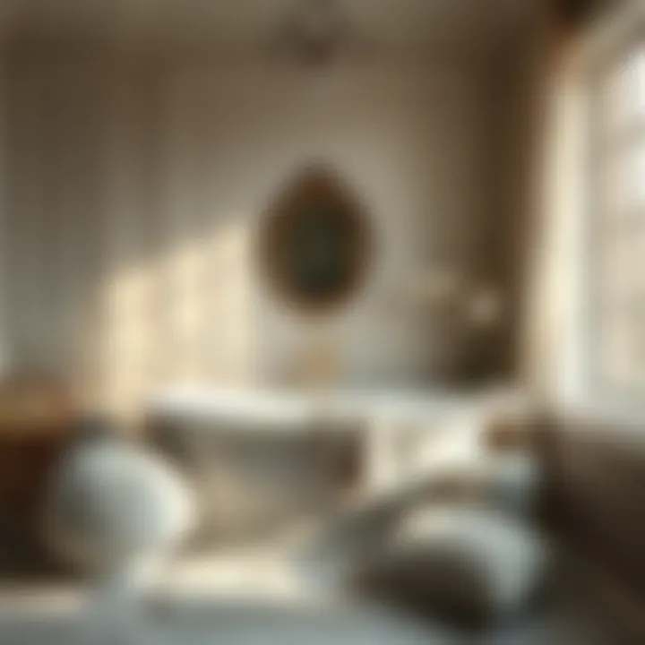 Elegant bathtub surrounded by plush textiles