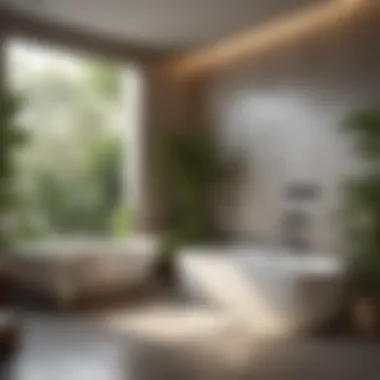 Relaxing spa-like bathroom environment with plants and soft lighting