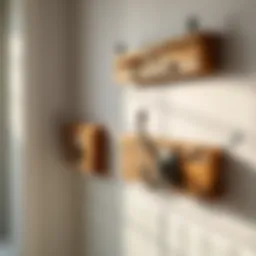 Charming rustic bathroom hooks made of reclaimed wood