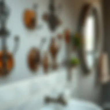 Varied Styles of Rustic Hooks for Diverse Spaces Arrangement of various styles of rustic hooks on a bathroom wall