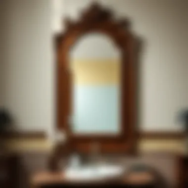 Elegant Rustic Mirror Above Vintage Sink Elegant rustic wood framed mirror above a vintage sink