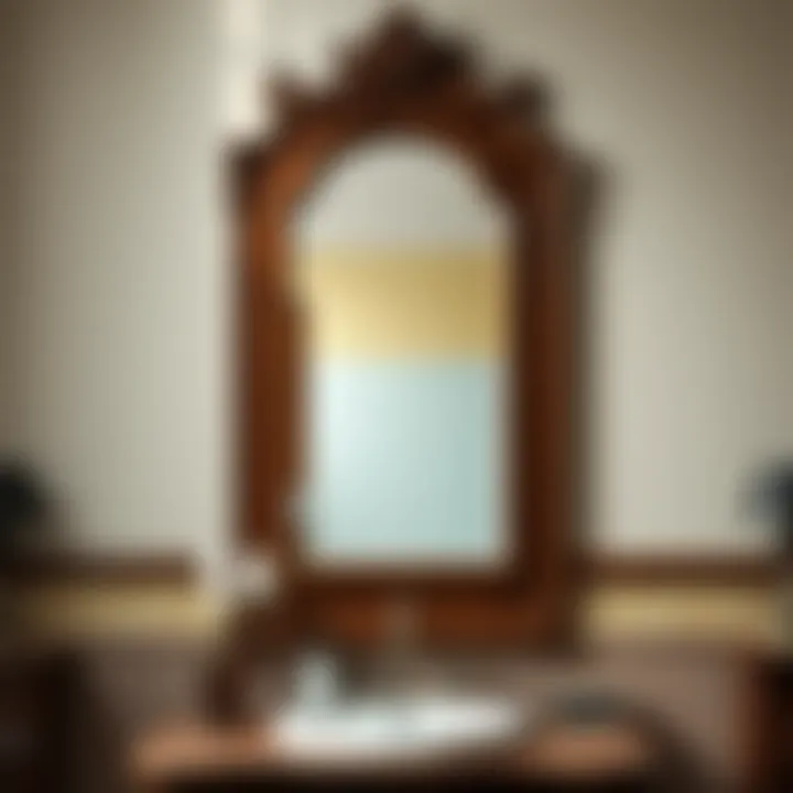 Elegant Rustic Mirror Above Vintage Sink Elegant rustic wood framed mirror above a vintage sink