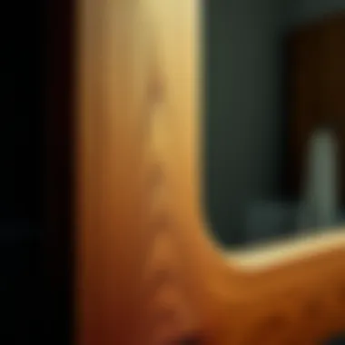 Intricate Wood Grain of a Rustic Frame Close-up of intricate wood grain on a bathroom mirror frame