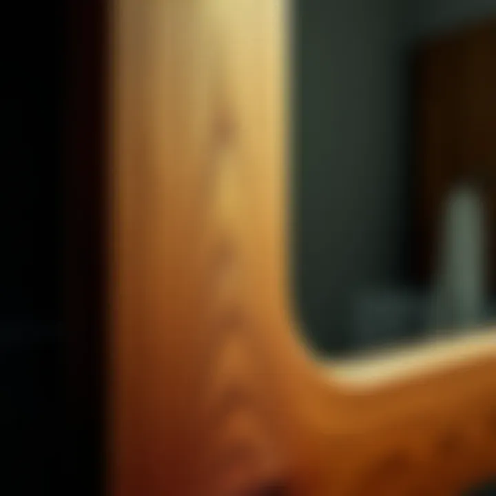 Intricate Wood Grain of a Rustic Frame Close-up of intricate wood grain on a bathroom mirror frame