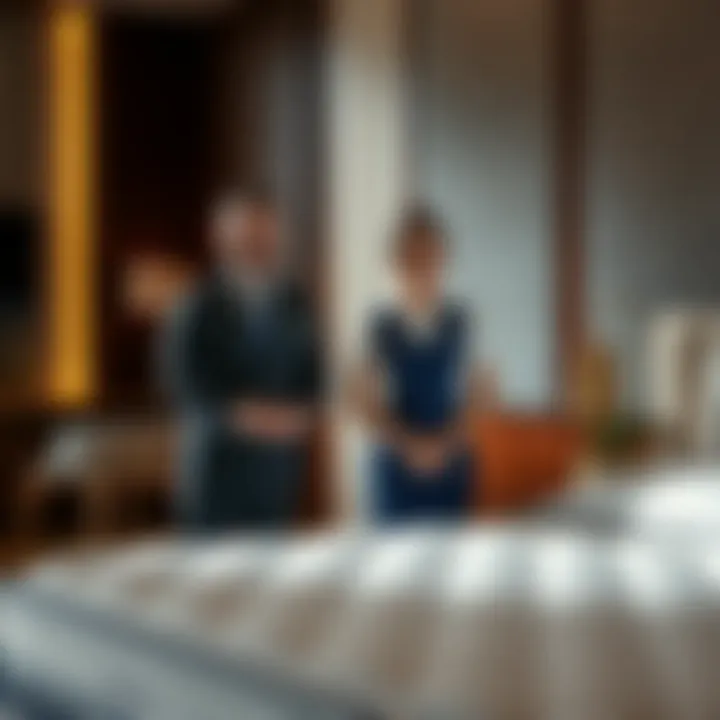 Showcasing Saatva Mattress Features in Hotels Hotel staff showcasing Saatva mattress features