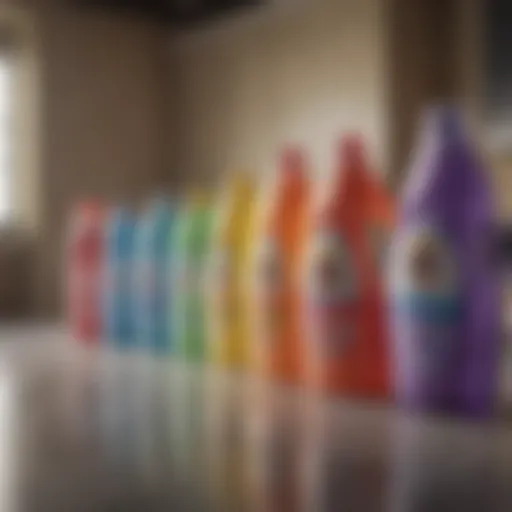 Colorful bottles of laundry detergent lined up