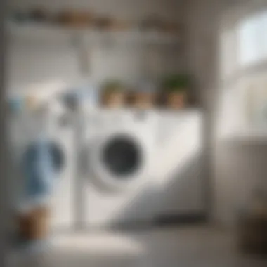 A serene laundry room featuring Febreze Laundry Spray amidst fresh linens