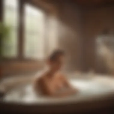 A person relaxing in a steam bath, surrounded by calming elements