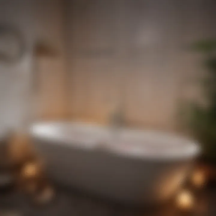 A serene bathtub setting with candles and bath essentials.