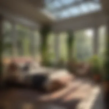 Elegant Sunroom Bedroom Ambiance Elegant sunroom bedroom with plants and calming color palette