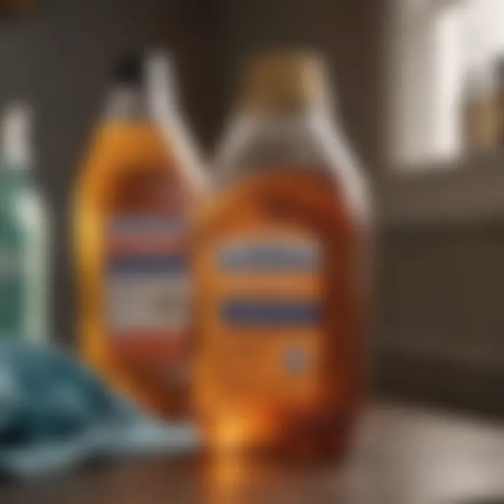 A bottle of vinegar with laundry soap in the background