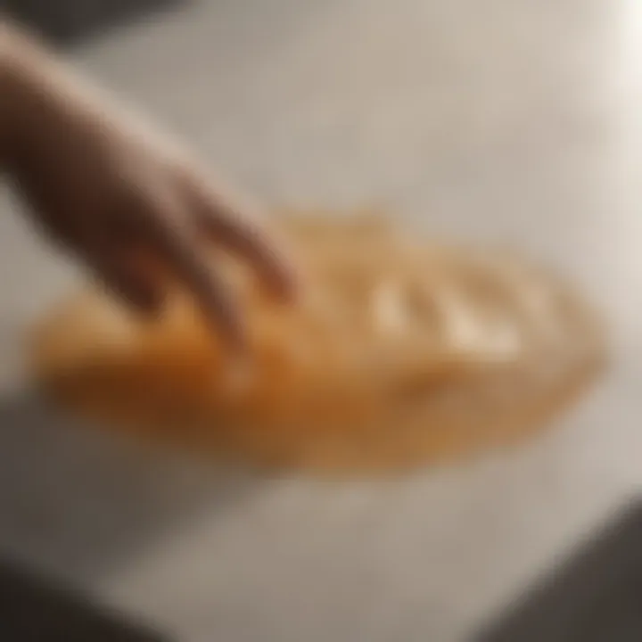 Close-up of fabric being treated with a mixture of soap and vinegar