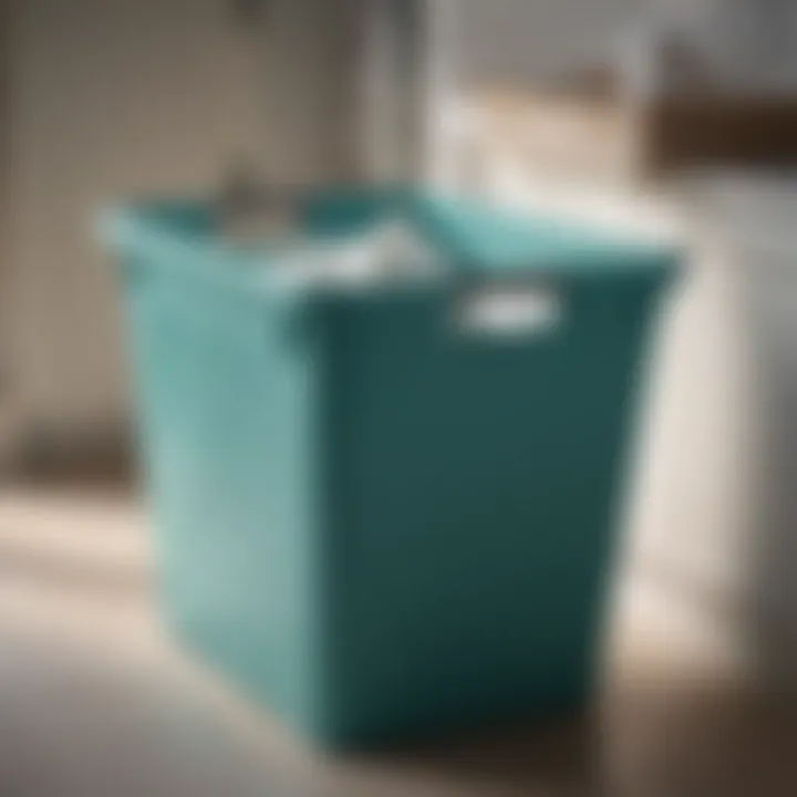 Close-up of materials used in a teal laundry hamper