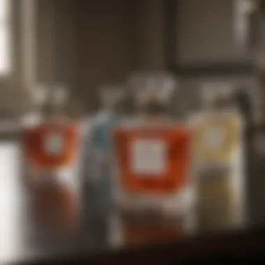 An array of fragrance notes displayed on a stylish countertop.