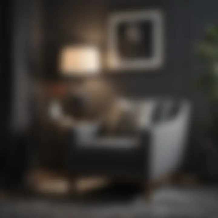 Dark gray accent chair in a cozy corner