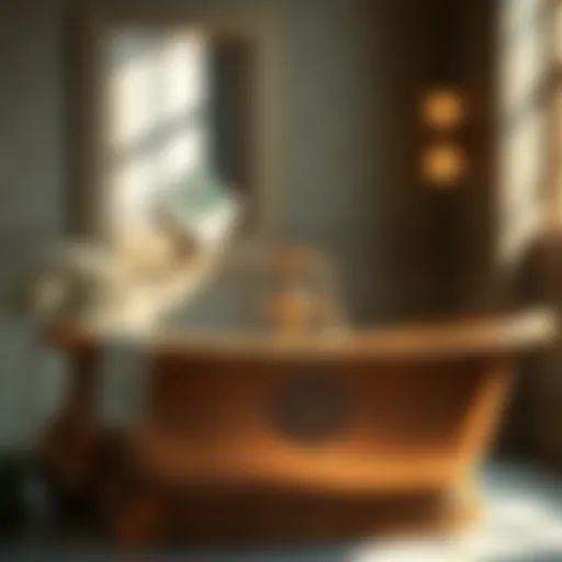 Exquisite design of a hand hammered copper bathtub with intricate patterns