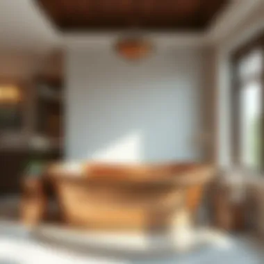 Luxurious bathroom featuring a hand hammered copper bathtub as a centerpiece