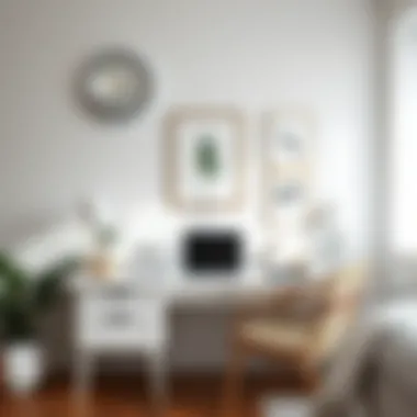 Stylish white desk with organized workspace essentials