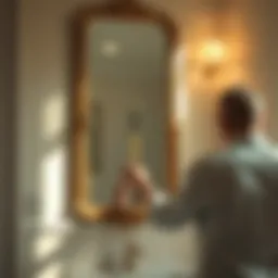 Carefully removing a bathroom mirror from the wall